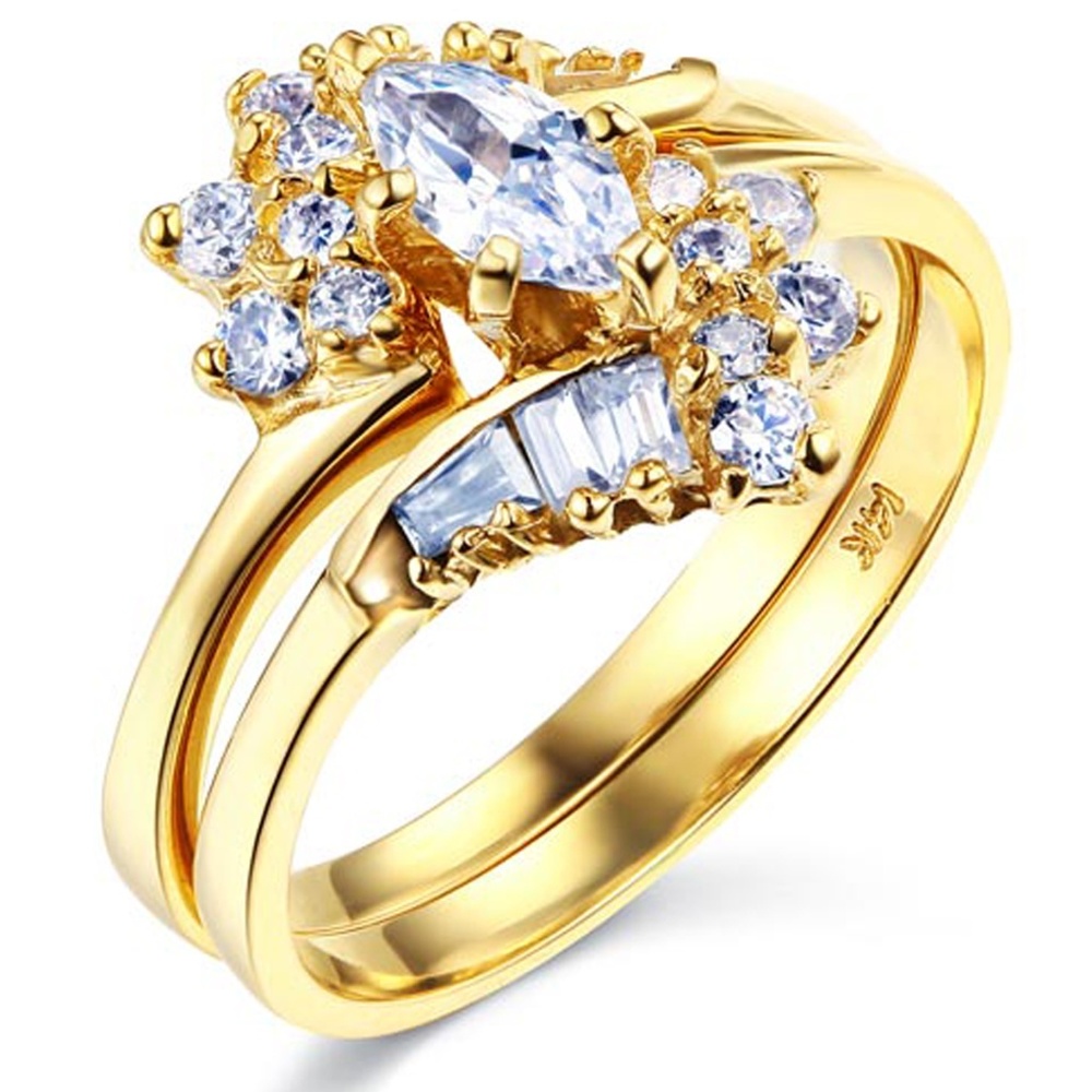 Marquise-Cut & Baguette Side CZ Engagement Ring